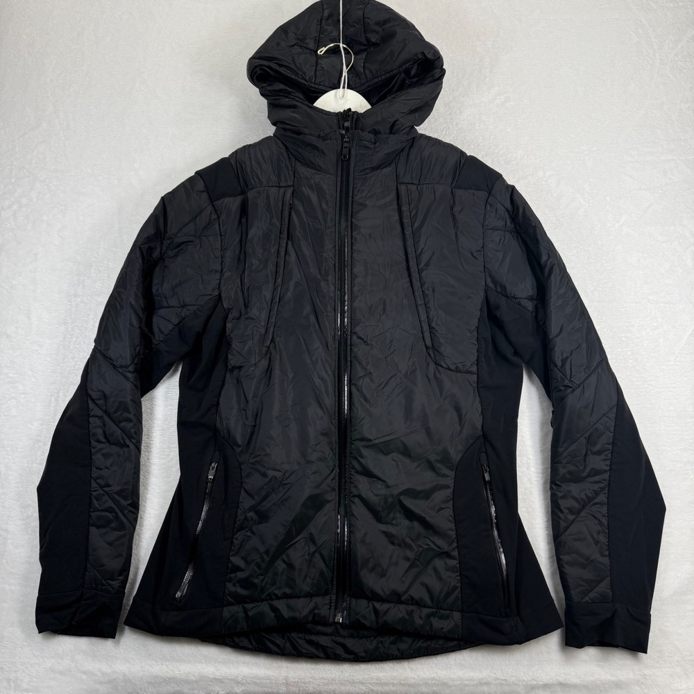 Lululemon Fluff the V Hooded Jacket Black Quilted Puffer Hybrid Full Zip Women L
